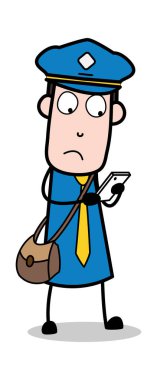 Mobil Iletişim-postacı karikatür kurye adam vector Illust