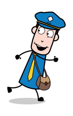 Çalışırken Behind izlerken-postacı karikatür kurye adam Vect