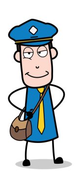 Kurnaz gülümseme-postacı karikatür kurye adam vektör Illustration