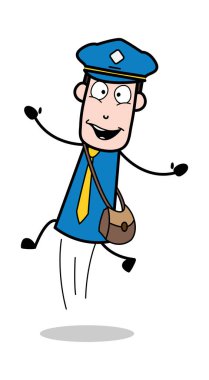 Heyecan atlama-postacı karikatür kurye adam vector Illus