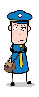 Mutsuz yüz-postacı karikatür kurye adam vektör Illustration