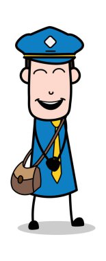 Şaka üzerine gülüyor-postacı karikatür kurye adam vektör ıllustrati