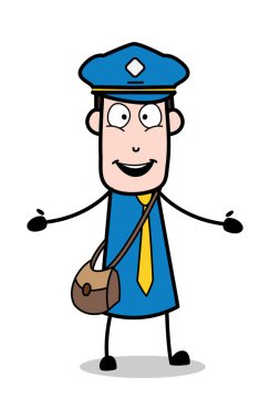 Açık eller ile gülümseyen-postacı karikatür kurye adam vector Ill