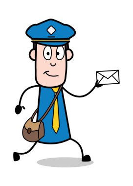 Zarf ile koşma-postacı karikatür kurye adam vector Illus