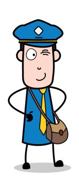 Gülümseyen ve Winking göz-postacı karikatür kurye adam vector Ill