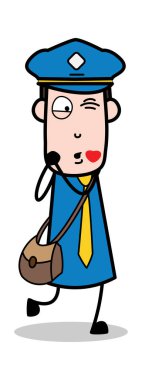 Winking göz ile öpüşme-postacı karikatür kurye adam vektör Il