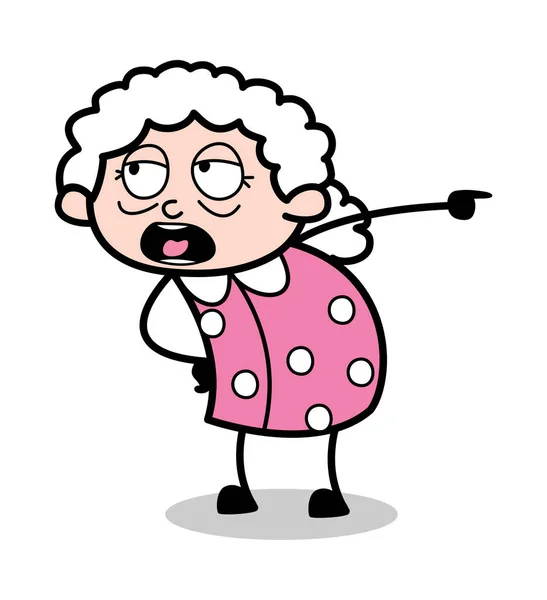 小言とドアの方法を示す-古い漫画おばあちゃんベクトル — ストックベクタ