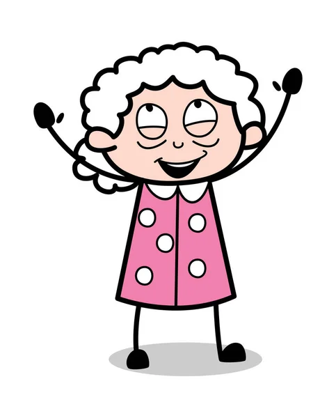 Felicidade - Old Cartoon Granny Vector Ilustração —  Vetores de Stock