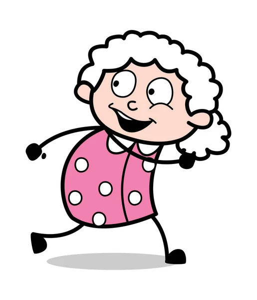 Running - Old Cartoon Granny Vector Illustration — Stock Vector