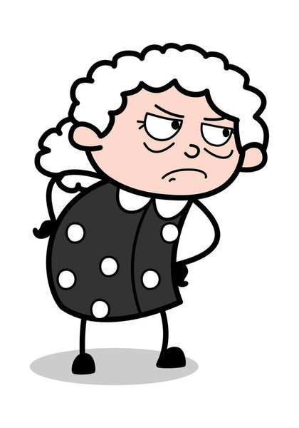 Watching in Aggression - Old Cartoon Granny Vector Illustration