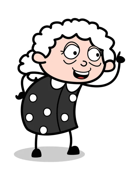 Wijzend terwijl praten-oude cartoon oma vector illustratie — Stockvector