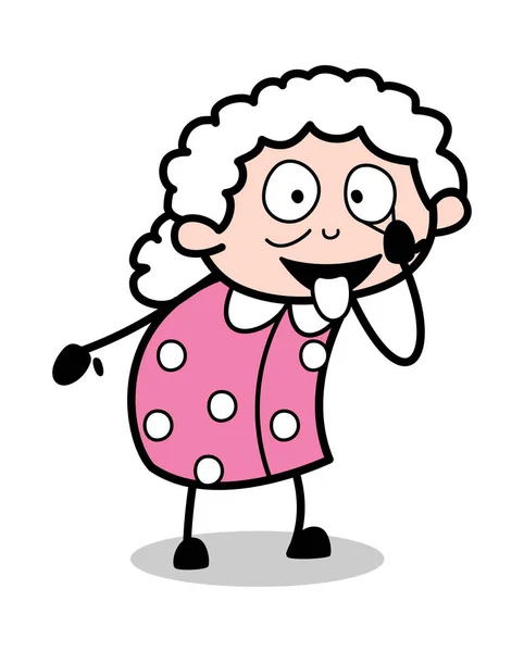 Mostrando olhos e língua - Old Cartoon Granny Vector Ilustração —  Vetores de Stock