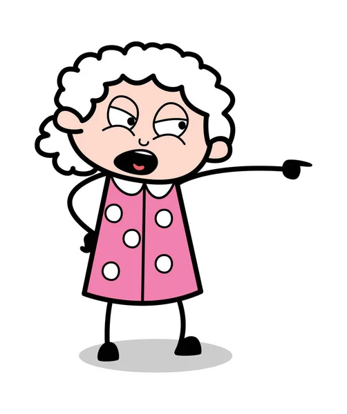 Scolding with Pointing Finger - Old Cartoon Granny Vector Illust — Stock Vector