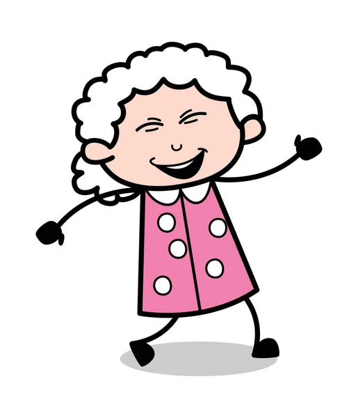 Laughing Loudly - Old Cartoon Granny Vector Illustration — Stock Vector