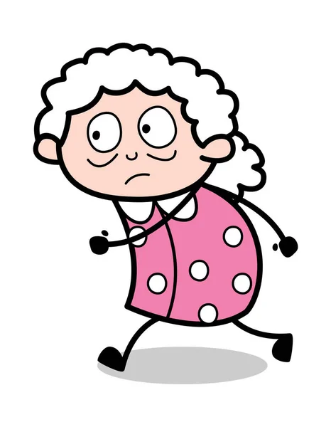 Caminando de prisa - Old Cartoon Granny Vector Ilustración — Archivo Imágenes Vectoriales