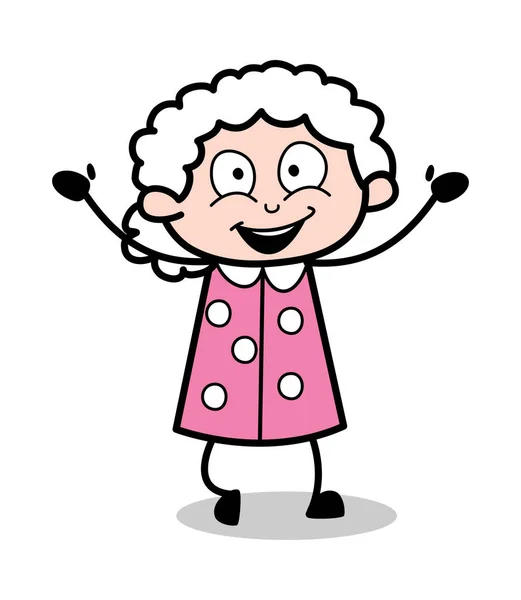 Sentindo orgulho - Old Cartoon Granny Vector Ilustração —  Vetores de Stock