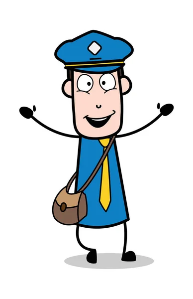 Vreugdevolle-postman cartoon courier Guy vector illustratie — Stockvector