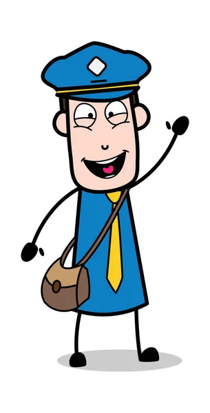 Mosoly Hello gesztus-Postman Cartoon futár Guy Vector Il — Stock Vector