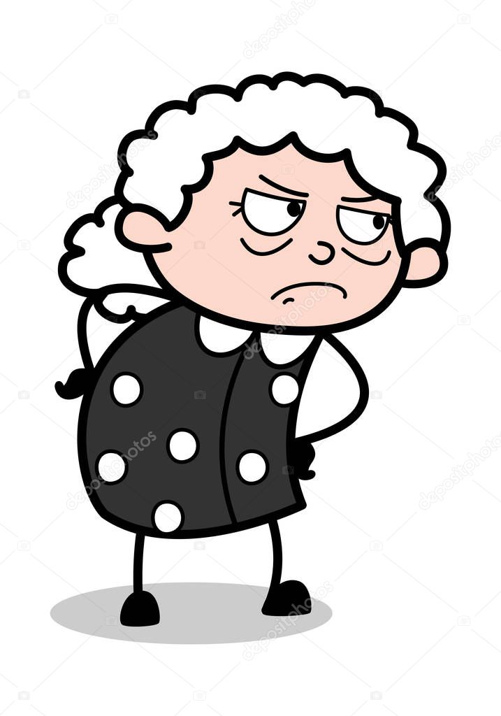Watching in Aggression - Old Cartoon Granny Vector Illustration