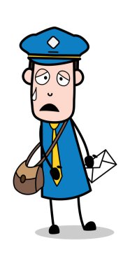 Yorgun-postacı karikatür kurye adam vektör Illustration