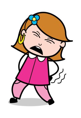 Backache-Retro karikatür kadın ev hanımı anne vektör ıllustratio