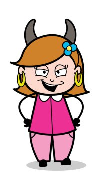 Kötü gülümseme-Retro karikatür kadın ev hanımı anne vektör ıllustrat