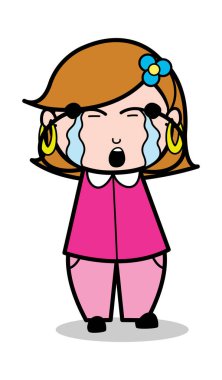 Tearful Eyes-Retro çizgi film kadın ev hanımı anne vektör Illustr