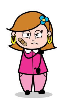 Yüz bandaj-Retro çizgi film kadın ev hanımı anne vektör Illu