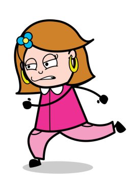 Saldırganlık çalışan-Retro çizgi film kadın ev hanımı anne vecto