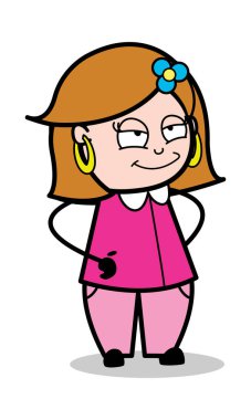 Akıllı gülümseme-Retro karikatür kadın ev hanımı anne vektör Illustr