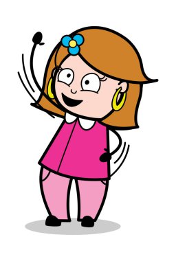 Göstermek için el yükseltme-Retro karikatür kadın ev hanımı anne V