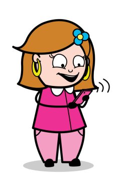 Mutlu mesajlaşma-Retro çizgi film kadın ev hanımı anne vektör Illu