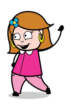 Elle Merhaba jest-Retro karikatür kadın ev hanımı anne vektör ı