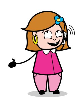 Telefonda konuşmak-Retro karikatür kadın ev hanımı anne Vect