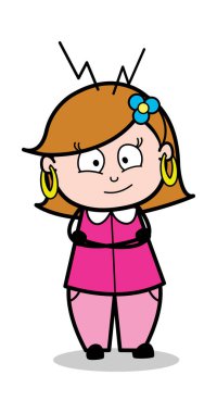 Açık gözlü gülümseyen-Retro karikatür kadın ev hanımı anne Vect