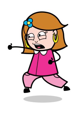 Mücadele Pose-Retro çizgi film kadın ev hanımı anne vektör Illust