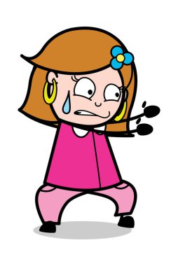 Çekmek için çalışıyor-Retro karikatür kadın ev hanımı anne vector Illus