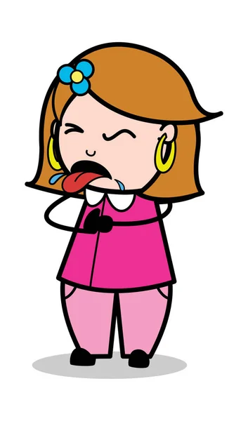 Vomiting - Retro Cartoon Female Housewife Mom Vector Illustratio — Stock Vector