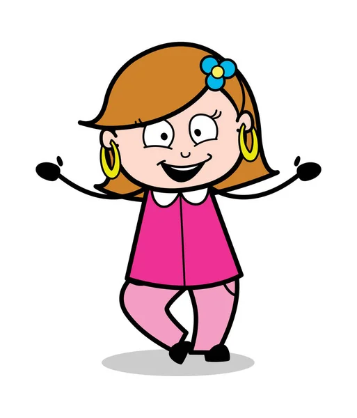 Levantando las manos y sonriendo - Retro dibujos animados ama de casa femenina mamá V — Vector de stock