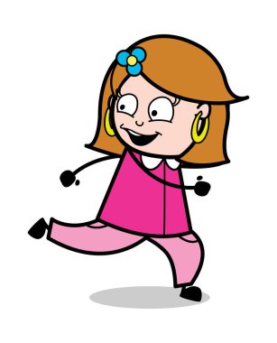 Çalışırken behing bakıyor-Retro karikatür kadın ev hanımı Mo