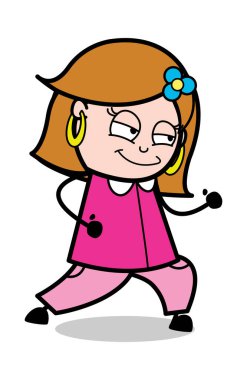 Koşu poz-Retro karikatür kadın ev hanımı anne vektör Illustr