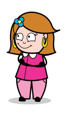 Görmeye gülümsüyor-Retro çizgi film kadın ev hanımı anne vektör Il