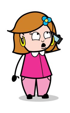 Telefonda konuşma-Retro çizgi film kadın ev hanımı anne vecto