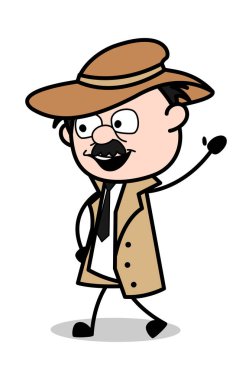Güle güle diyerek-Retro karikatür polis ajanı Dedektif vector Ill