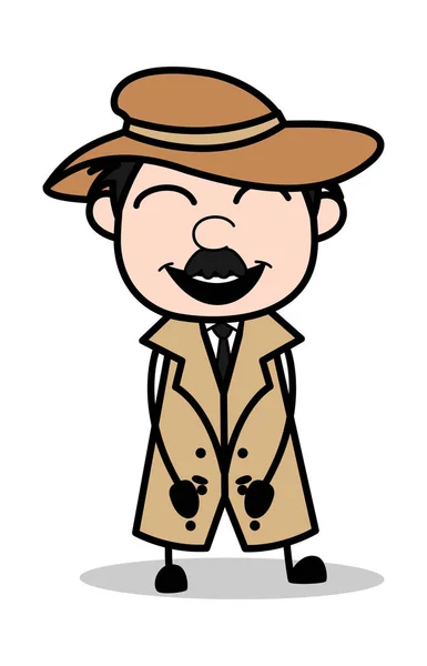 Cara sonriente - Agente de policía de dibujos animados retro Detective Vector Illu — Vector de stock