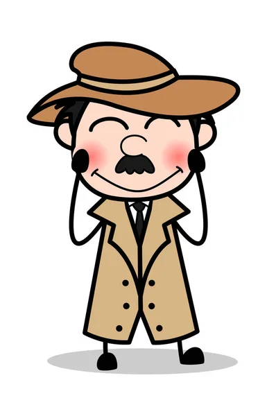 Blushing - Retro Cartoon Police Agent Detective Vector Illustrat — Stock Vector