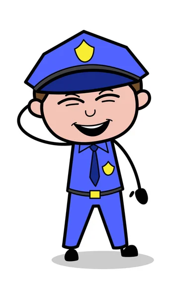 Lachen met plezier-retro COP politieagent vector illustratie — Stockvector