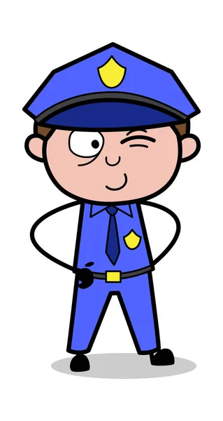 Winking Eye - Retro Cop Policeman Vector Illustration — Stock Vector