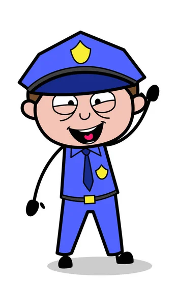 Saying Hello - Retro Cop Policeman Vector Illustration — Stock Vector