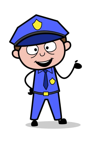 Presenting - Retro Cop Policeman Vector Illustration — Stock Vector